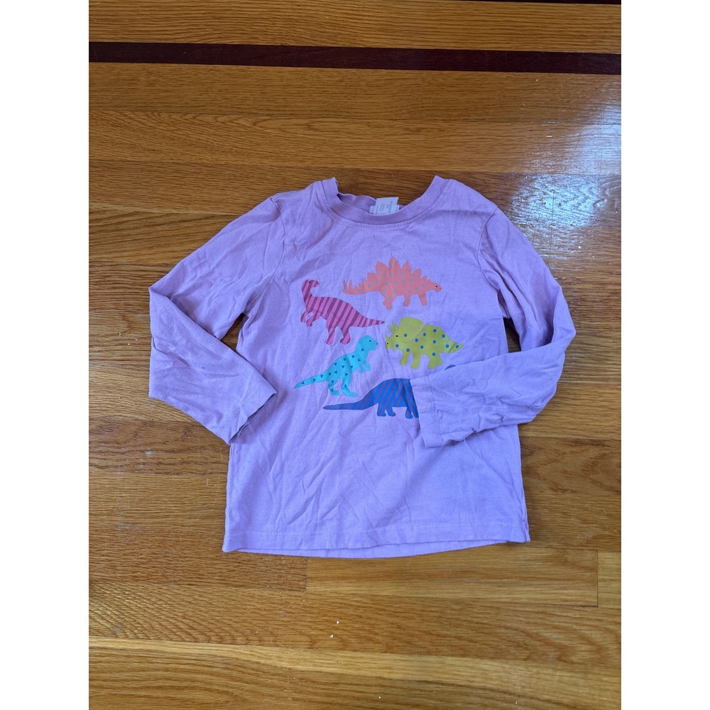 Hanna Andersson Girls Purple Dinosaur Graphic Long Sleeve T-Shirt Size 100 US 4